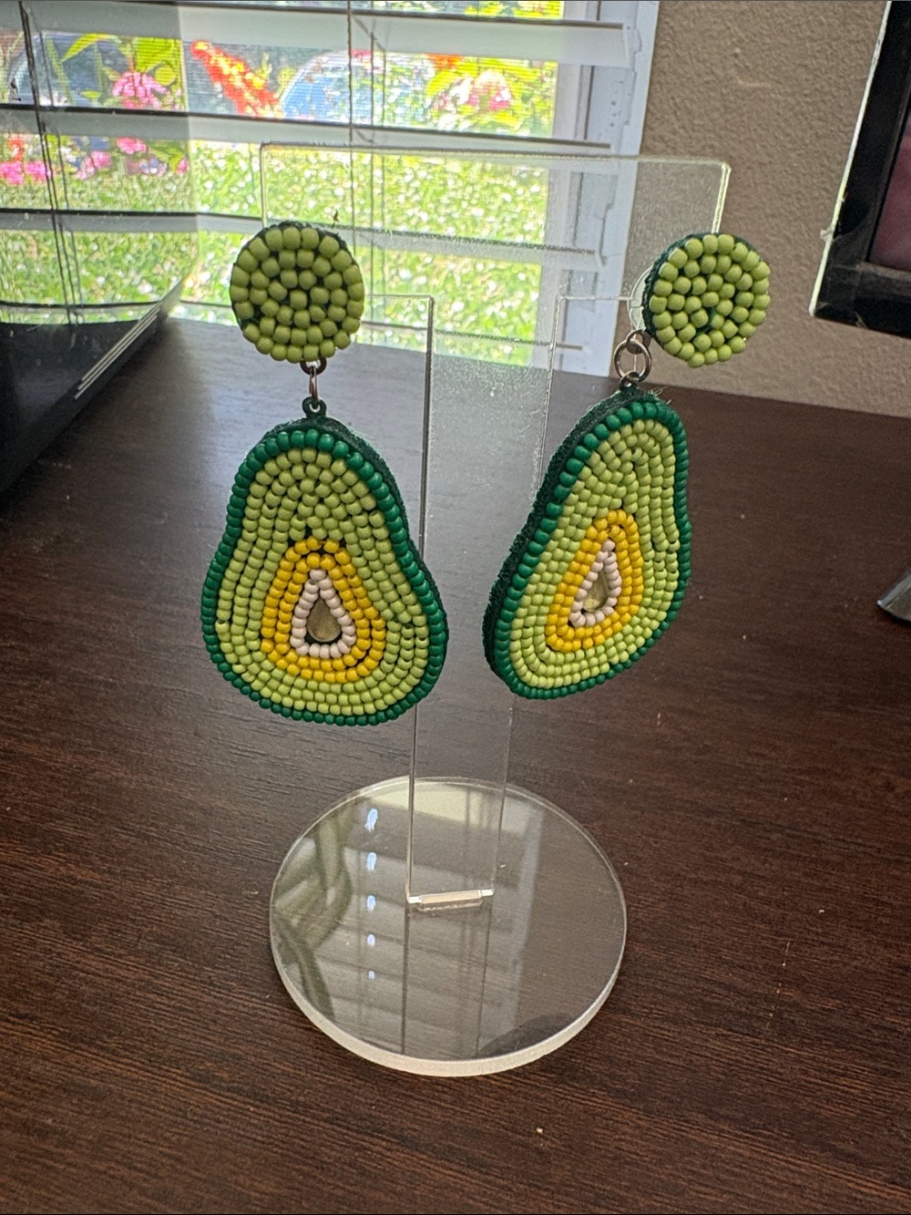 Beaded Avocado Drop Earrings - Green